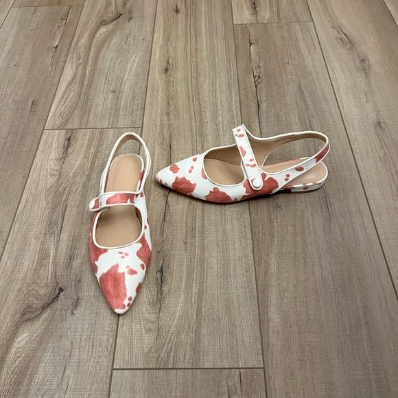 Stylish Women's Pink & White Cow Print Pointed Toe Mary Jane Flats Size: 7.5 - Picture 8 of 9